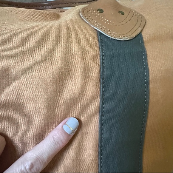 L.L. Bean Boat and Tote Canvas Bag Brown Green Leather tan olive - Picture 13 of 14